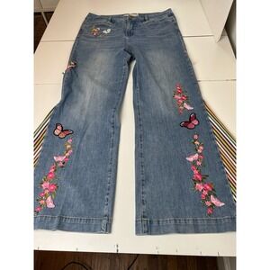 Soft Surroundings The Ultimate Trouser Jeans Modified Hippie Butterfly Flower 16